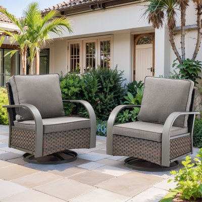 Ensemble de 2 chaises longues d'extérieur pivotantes en osier avec coussins Bobra