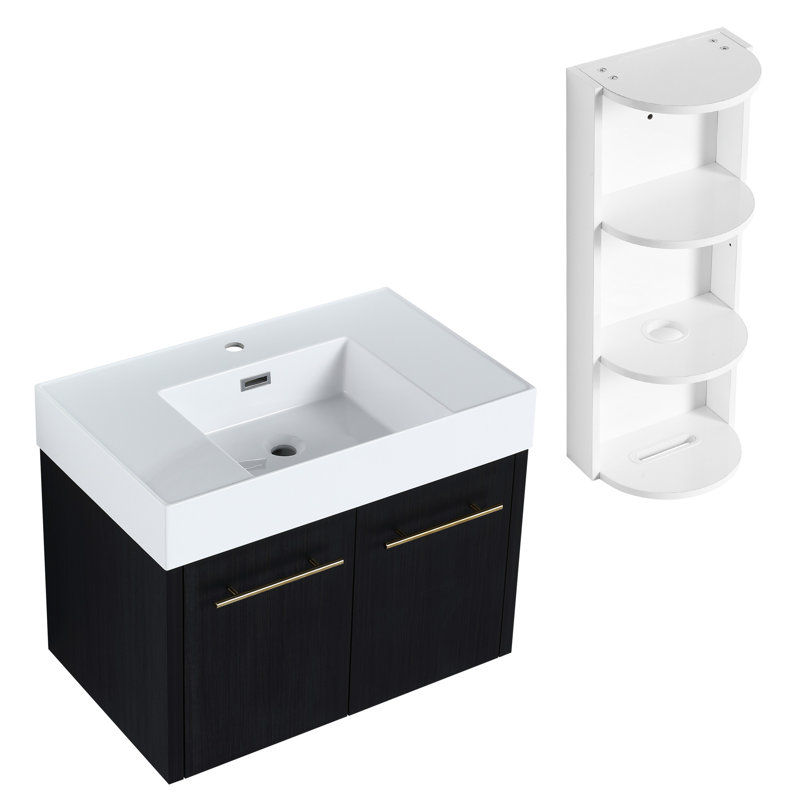 Meuble-lavabo de 30 po avec lavabo en résine épaisse, armoire en châtaignier noir, rangement à trois murs, meuble-lavabo à fermeture silencieuse et silencieuse, espace de rangement supplémentaire à bords, charnières