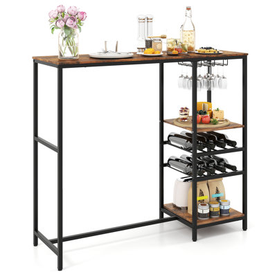 Bar Table 121Cm Counter Breakfast Dining High Tables With Shelves-Brown