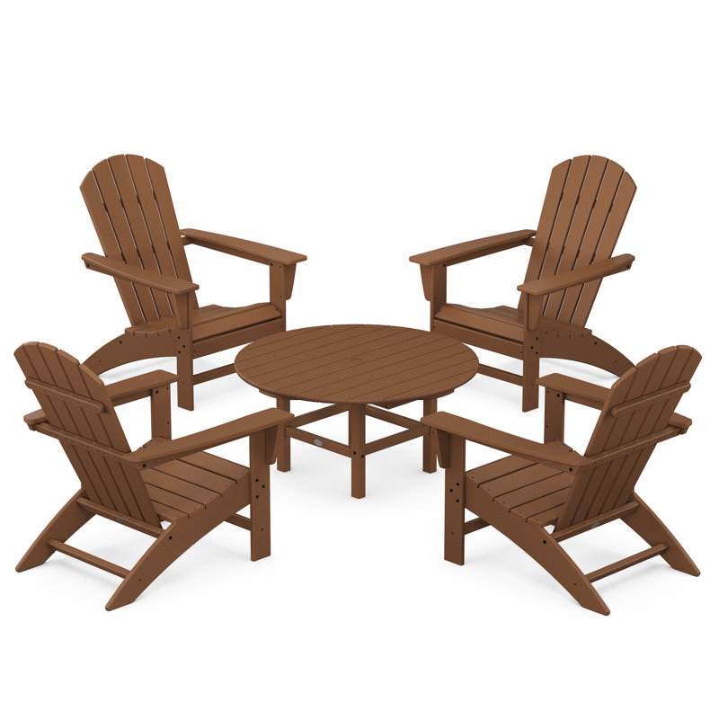POLYWOOD Nautical 5-Piece Adirondack Chair Conversation Set, Teak