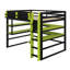Lit mezzanine moderne avec poste de travail intégré, support d'organisation latéral, tablettes à plusieurs niveaux et ambiance RVB personnalisable-632266634