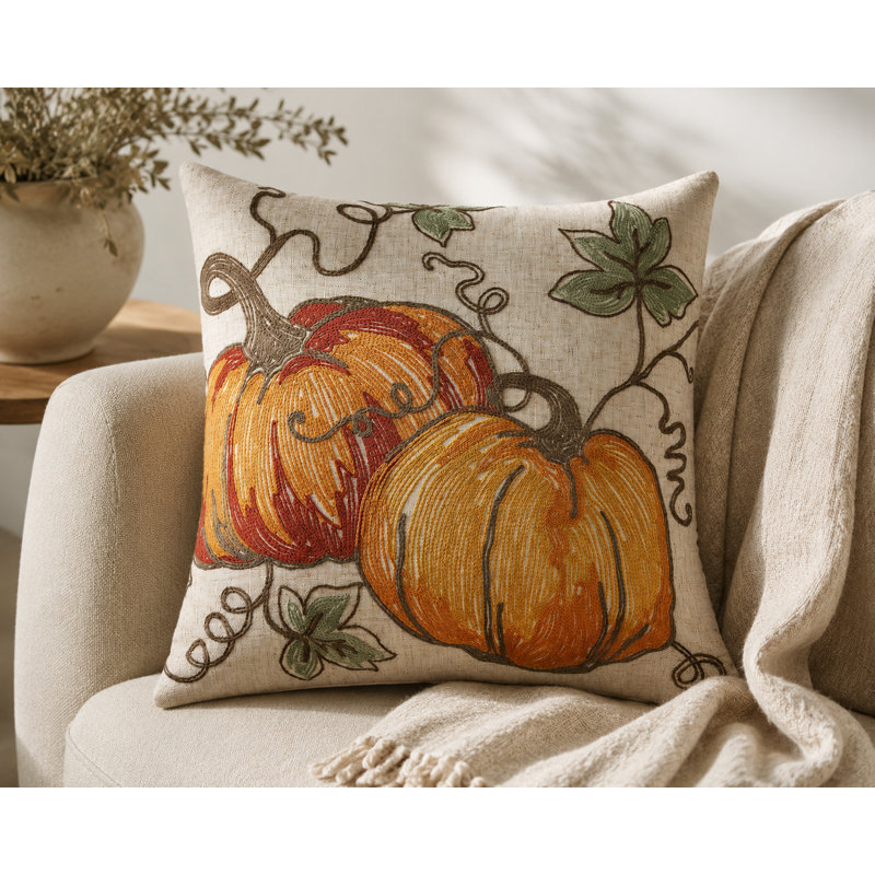  Coussin rustique brodé Crewel