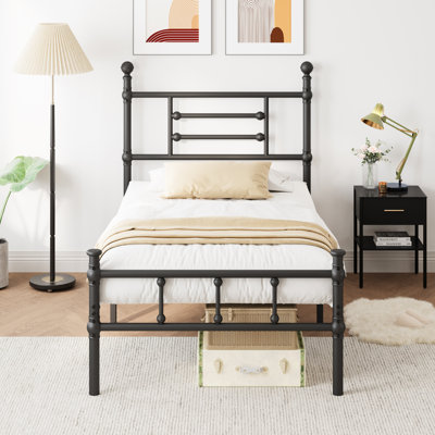 Metal Platform Bed Frame with 40" Headboard and Footboard, Steel Bed Frame, No Box Spring Needed, Easy Assembl