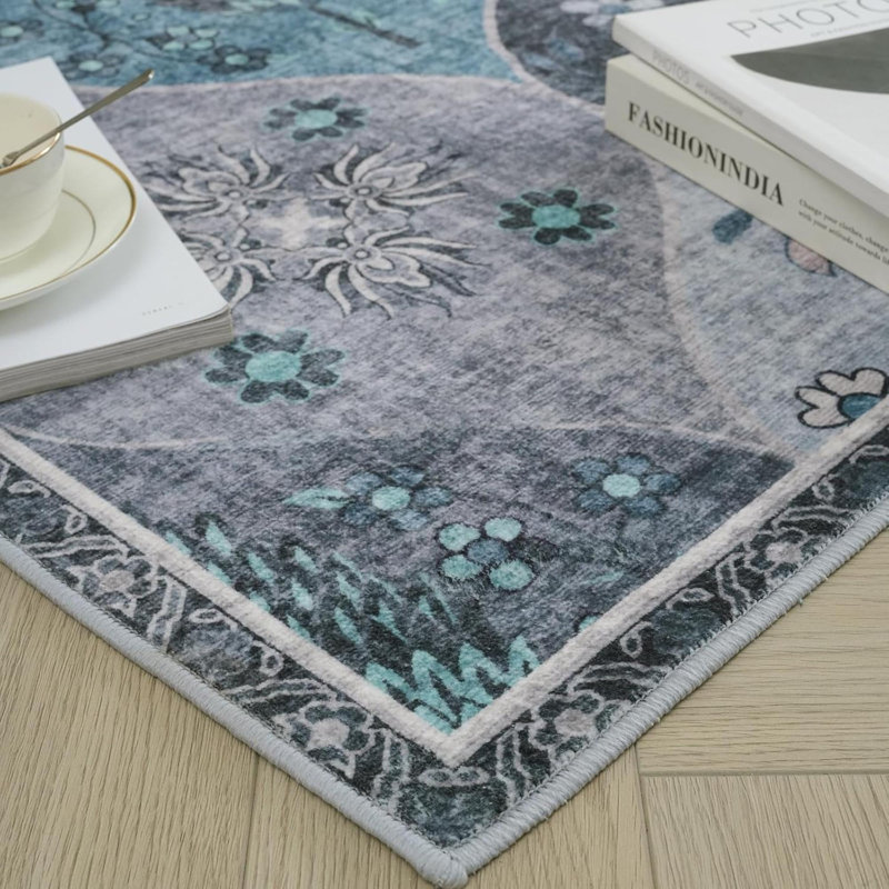 Floral 150cm X 150cm Area Rug, Blue/Multi