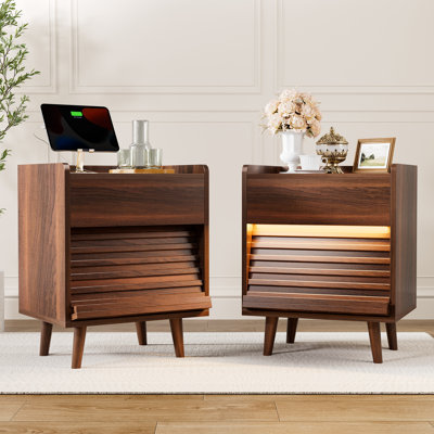 Allysyn 19.69'' W 2-Drawer Nightstand with LED Lights and Power Outlets