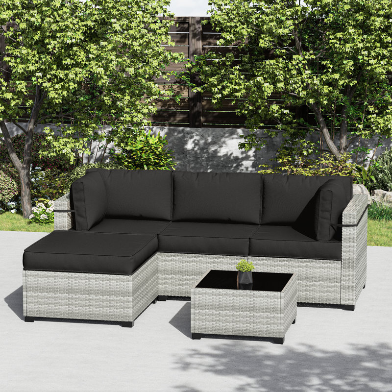 Ensemble de coussins de patio modulaire pour 3 sièges Wynee 9Pcs, Noir, noir, noir, noir