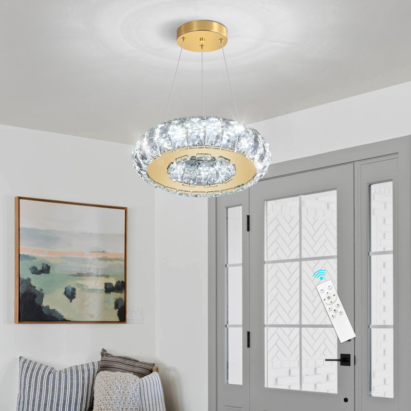 Lustre rond en cristal doré, Doré