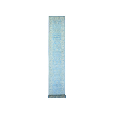2'5" x 18'10" New Hand Knotted Blue Wool Runner Oriental Rug - MOA10273808