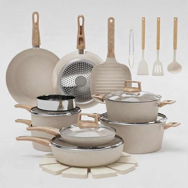 26-Piece Non-Stick Cookware Set, Beige