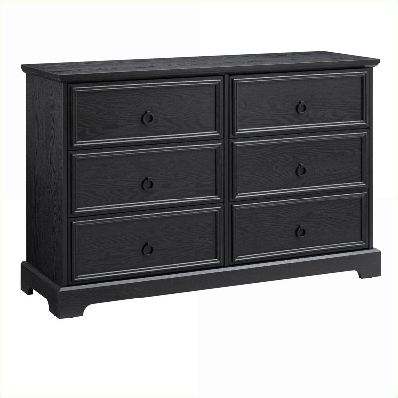 Dresser, 6-Drawer Modern Farmhouse Wooden Chest, 6 Storage Drawers for Bedroom, Black Finish, 15.75"D x 47.24"W x 31.5"H | Modern | MDF