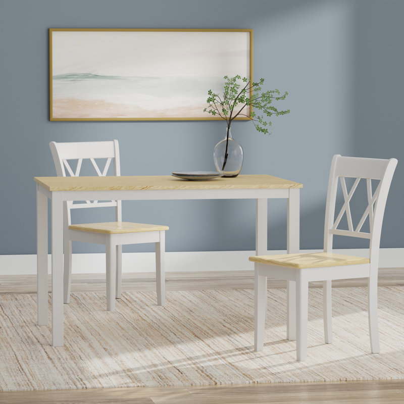 Ensemble repas pour 6 personnes Tove, Ensemble de salle à manger 3 pièces, Blanc / Naturel, Naturel / Blanc