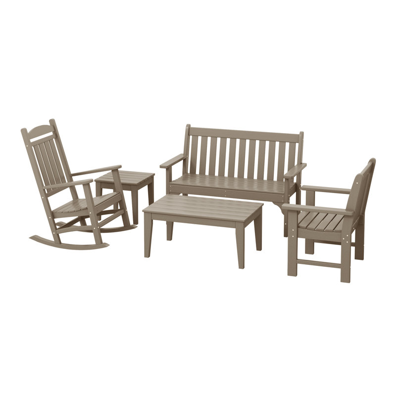 Ayling Poly 5-Piece Bench & Rocking Chair Set, Beige