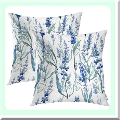 Wildflower Watercolor Decorative Pillow Covers - Set of 2, Colorful Flower Design - Cushion Throw Pillow Covers for Outdoor Sofa, Couch, Bed Decor