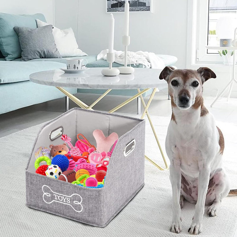 Big Dog Toys Storage Bins Canvas Foldable Fabric Trapezoid With Metal Handles Pet Baskets,Storage Bin Large Toy Box Organizer
