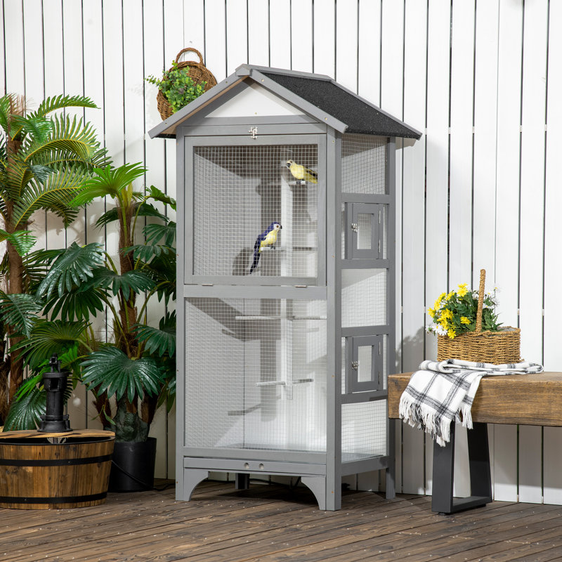 Cage à oiseaux en bois 60 po, Gris