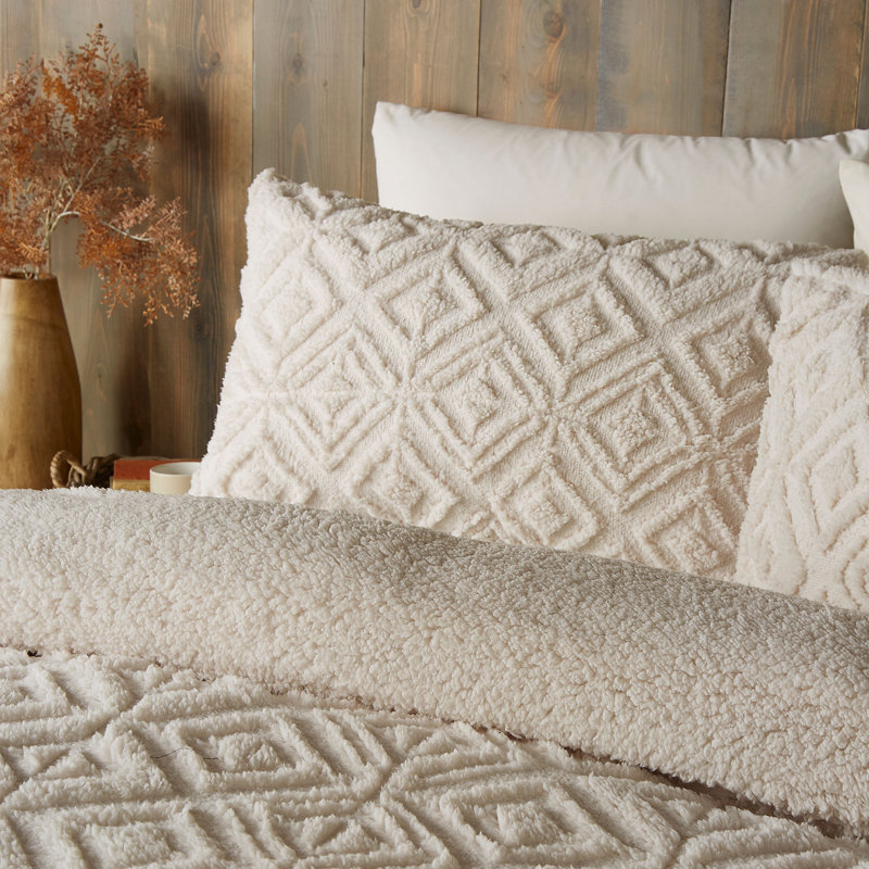 Geo Fleece 100% Polyester Bedding, Super King Duvet Cover + 2 Standard Pillowcases, Natural