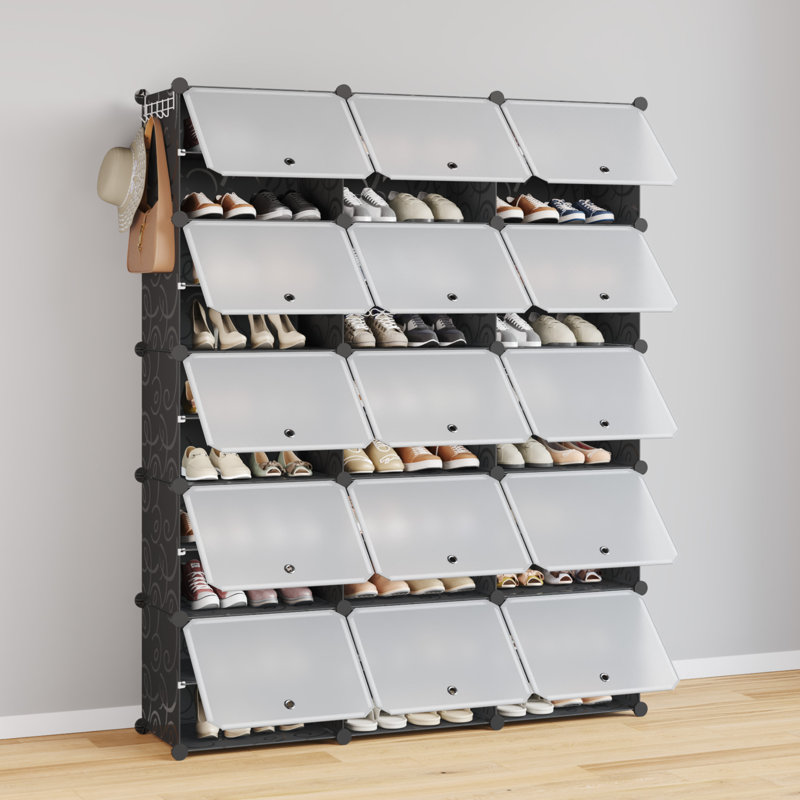 60 Pair Stackable Shoe Storage Cabinet, Black