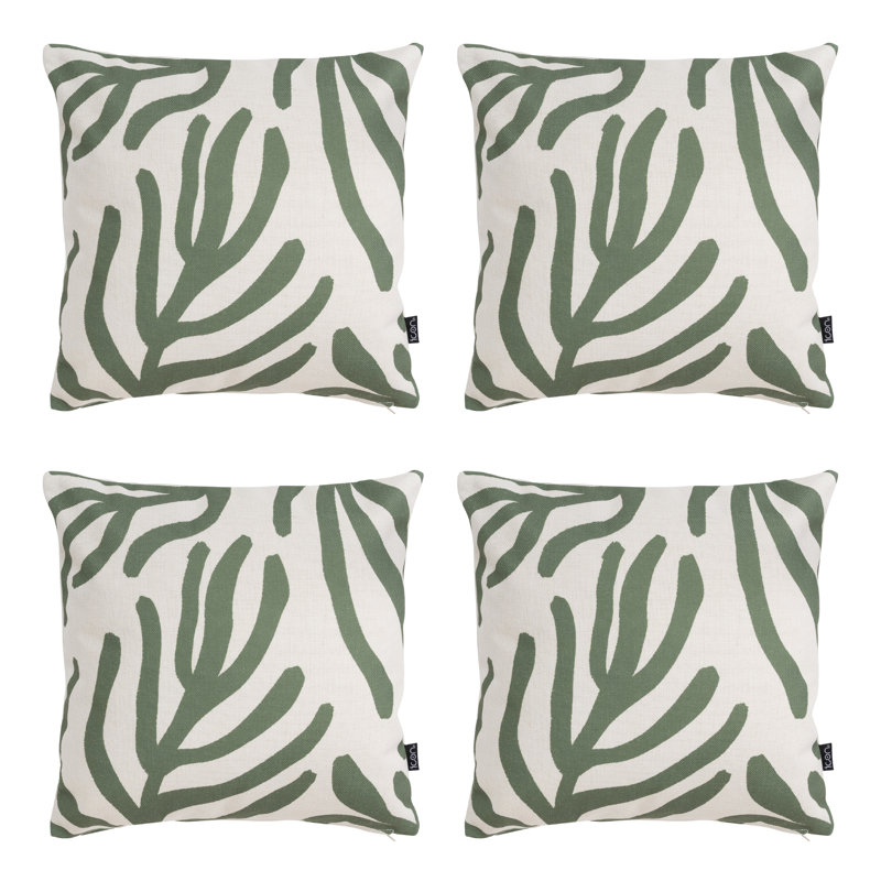 Abstract Leaf Print Indoor-Outdoor Cushion, Multicolour