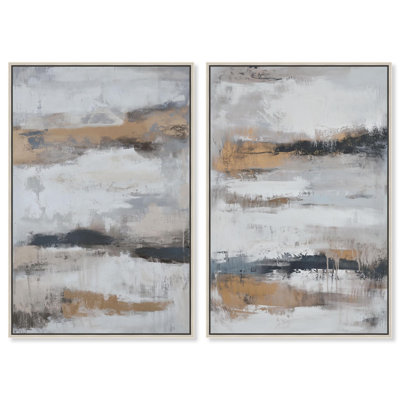 Stratified Slice Duo Canvas Print Abstract Wall Decor Set by Art Remedy, Black Frame, 10 x 15