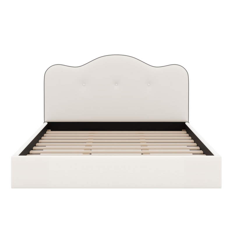 Low-Profile Upholstered Platform Bed With Headboard