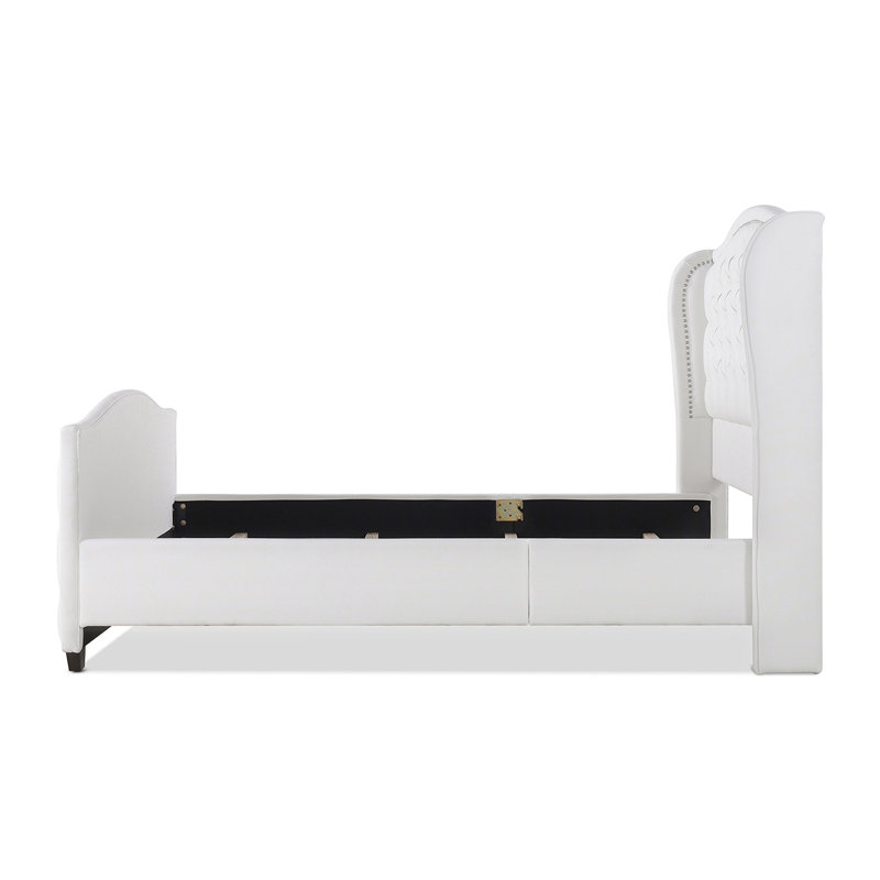Coleman Upholstered Wingback Bed, Bright White Velvet, Queen