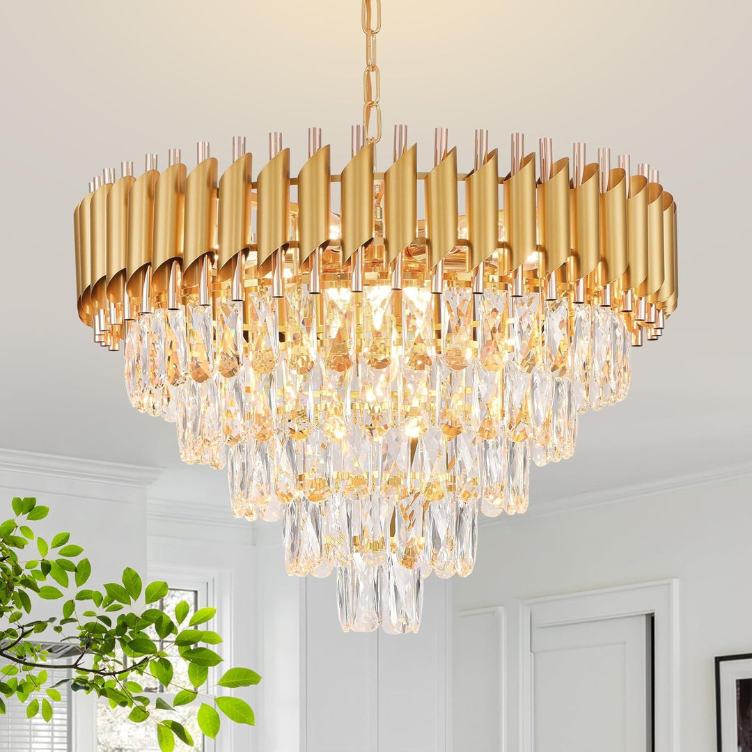 Albree 23.2" Luxury Dual-Tone Gold/Rose Gold Crystal Chandelier, E14 Base, Bulb Excluded