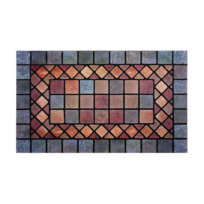 Recycled Rubber Elegant Tile Doormat, Blue Border