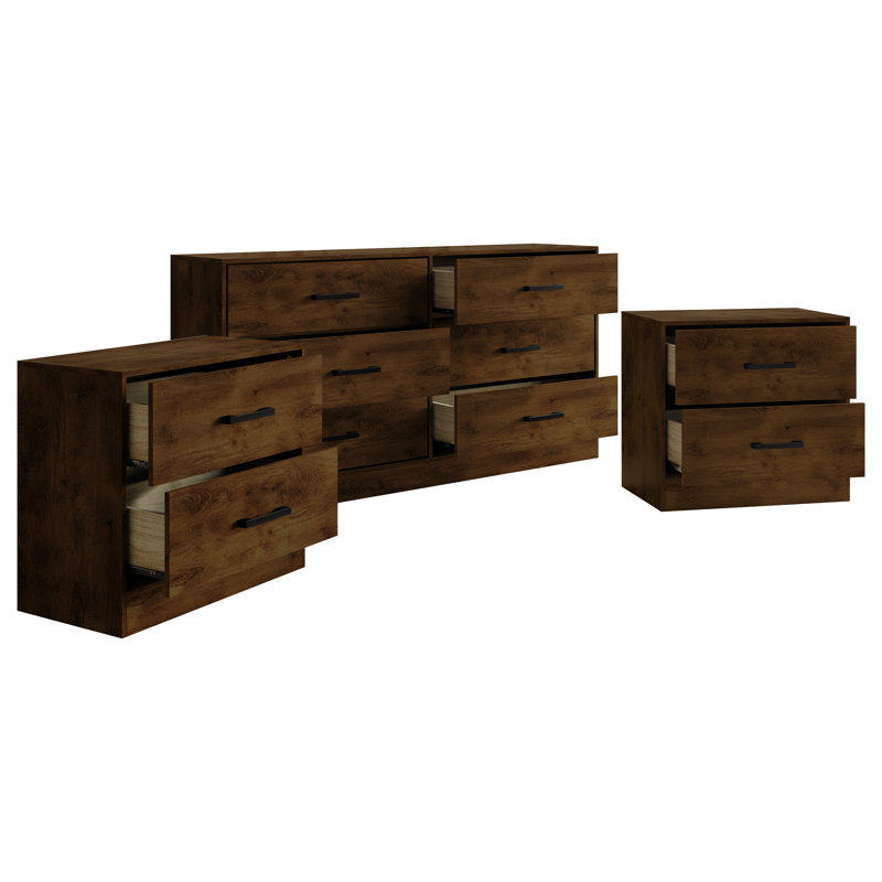 Deux tables de chevet et un buffet en brun, Brown