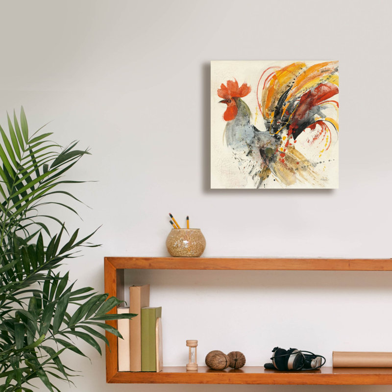 «Festive Rooster 2» par Albena Hristova, art mural sur toile, H 12 po x l 12 po x P 0,75 po