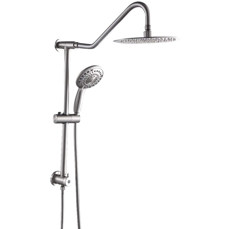 Double douche combinée, pomme de douche en acier inoxydable de 10 pouces, pulvérisateur à main à 5 réglages avec barre coulissante réglable en plastique et tuyau