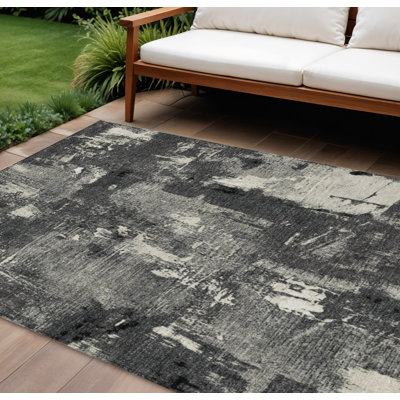 Tapis intérieur lavable abstrait 10 pi x 14 pi noir