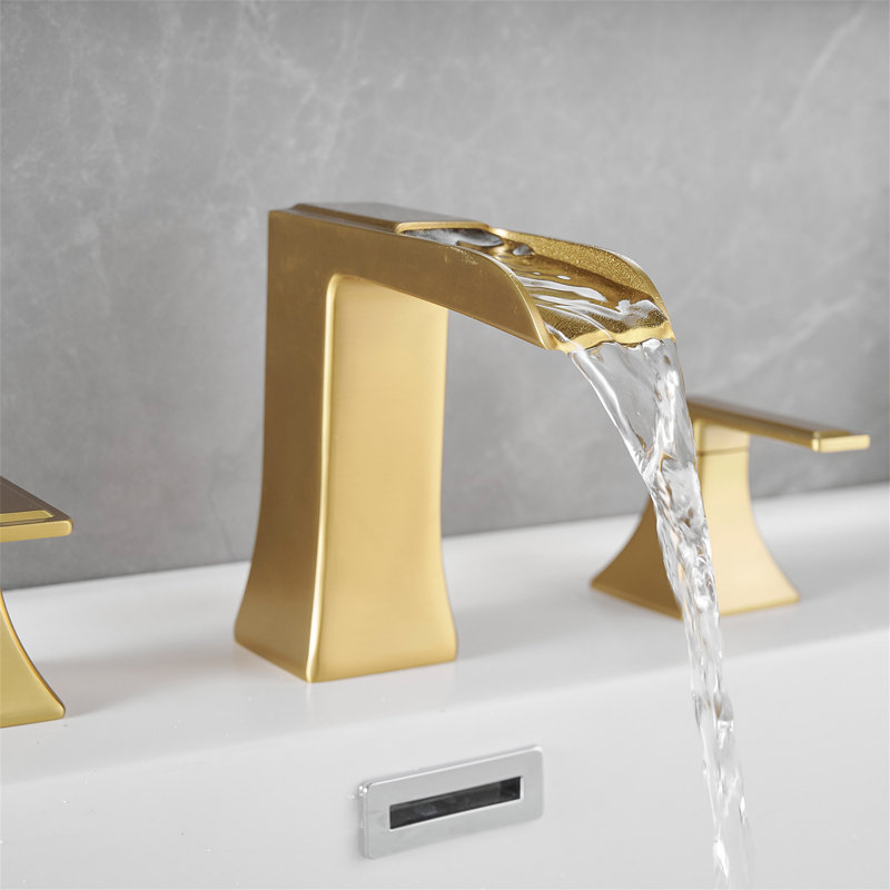 Widespread 2-handle Bathroom Faucet with Drain Assembly, Brushed Gold