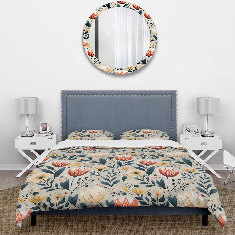 Ensemble de housse de couette rétro Coral Flair Gardens Serenity - Floral, Housse de couette pour grand lit et 2 taies décor