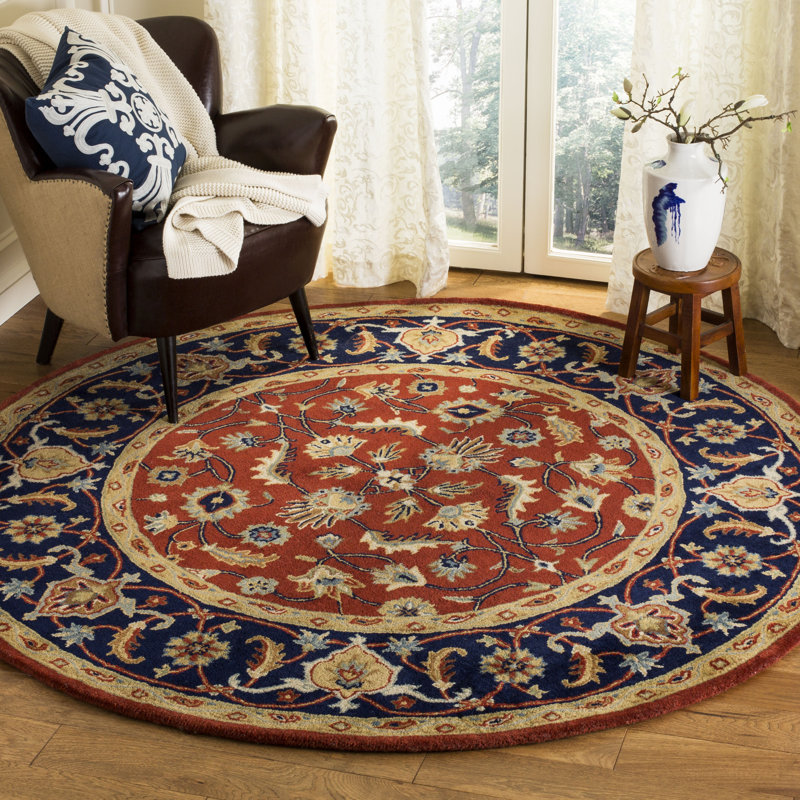 Tapis floral en laine touffeté à la main Badham, Rond 6 pi 6 po