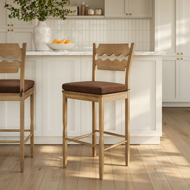 Tabouret de bar en chêne Jax, Tabouret de comptoir (hauteur de l'assise : 25,2 p, Siège cacao / structure en chêne