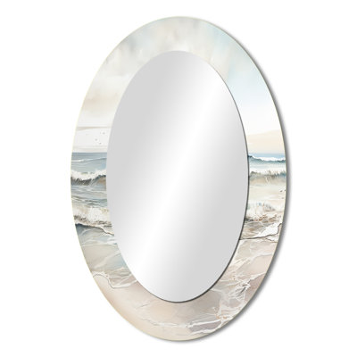 Coastal Ocean Charm In Winter IV - Beige Oval Wall Mirror Decor