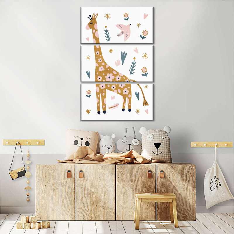 Enfants animaux, ensemble de 3 pièces de girafes scandinaves mignonnes sur toile, H 45 po x l 28 po x P 1,25 po