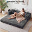 Canapé-lit convertible 5-en-1 en velours côtelé, causeuse pliante de 80,7 po avec structure fixe, pochette de rangement et coussins - beige-926124023