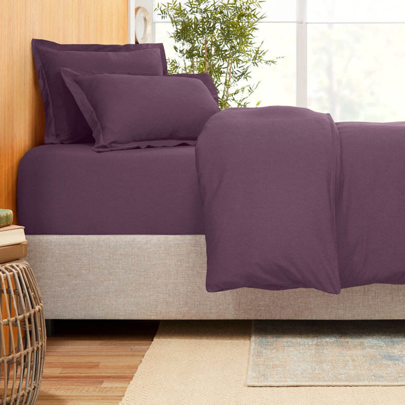 Ensemble de housse de couette en rayonne de bambou, Housse de couette très grand + 2 taies décorativ, Mauve aubergine