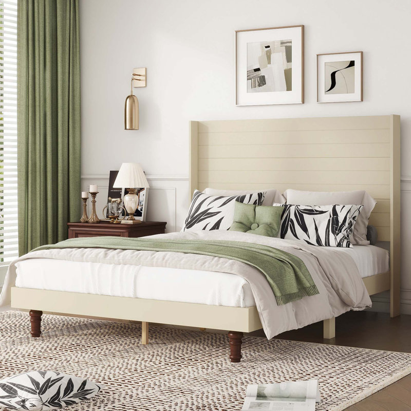 Lit plateforme élégant, Beige, Grand