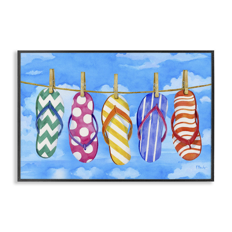 Flip Flops on corde à linge, estampe numérique par Paul Brent, Giclée encadrée noir minuit, H 12 po x l 18 po