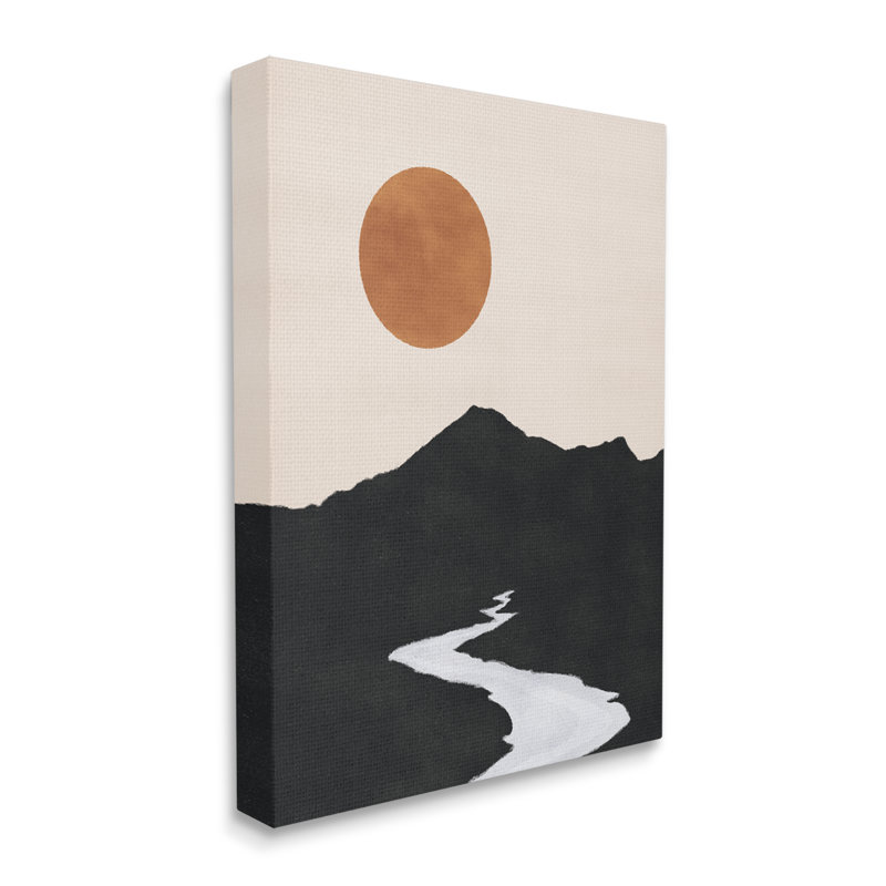 Le ruisseau qui recule dans le soleil ocre des montagnes par JJ Design House LLC - Peinture, H 20 po x l 16 po x P 1,5 po