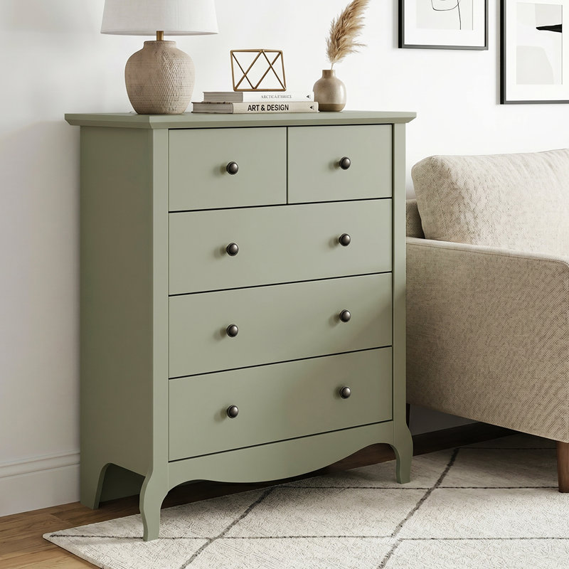 Sterra 5 Drawer Chest of Drawers, Sage Green