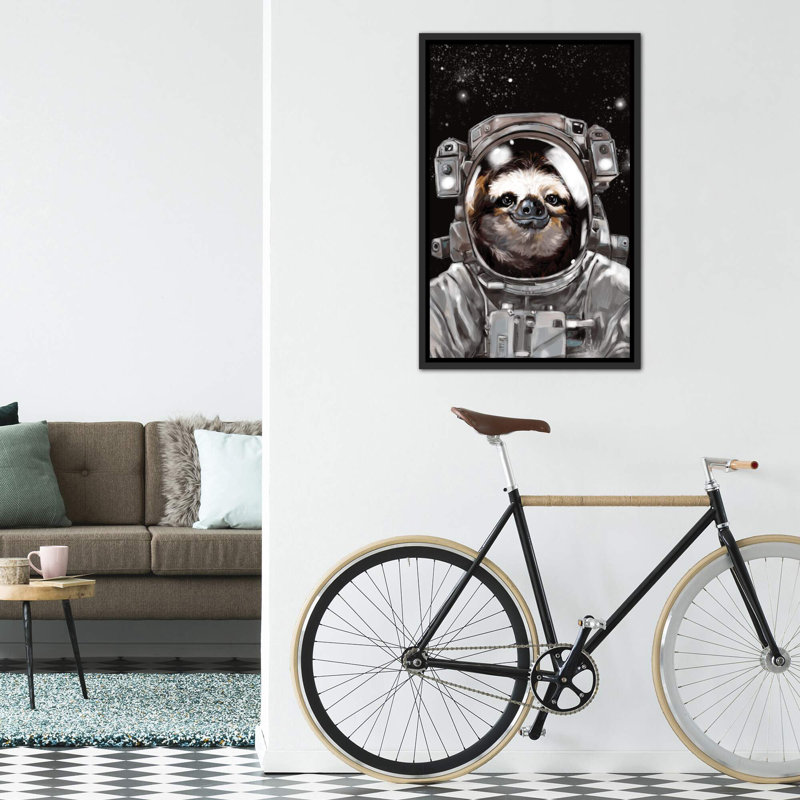 « astronaute sloth selfie », art, H 40 po x l 26 po x P 1,5 po, Toile avec cadre noir patiné