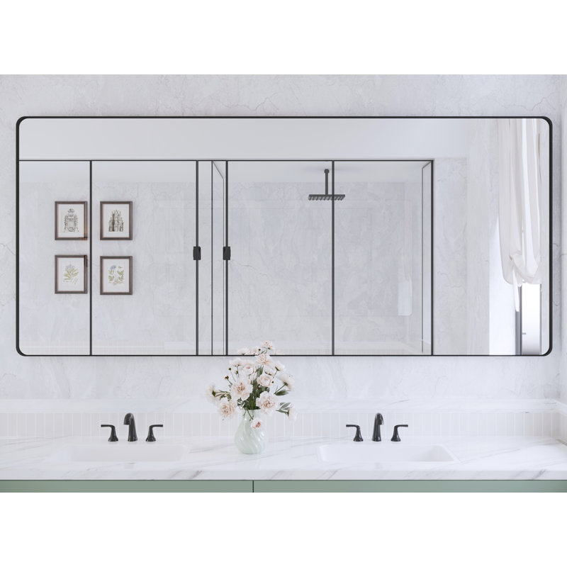 Miroir de salle de bain mural et d'angle Lesamuel, 32 po x 72 po, Noir