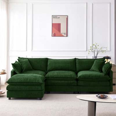 Canapé modulaire en tissu de chenille rembourré de 105 po, canapé modulaire de 105 po et 3 places avec repose-pieds vert
