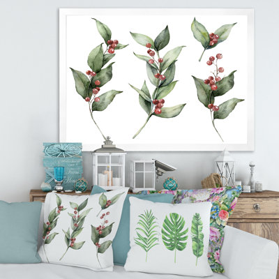Ensemble de Noël avec branches et Berrie rouge - Peinture sur toile
