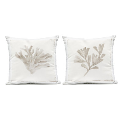 Beige Coral Drift 2 Piece Outdoor Printed Pillow Set design by Lily K.
