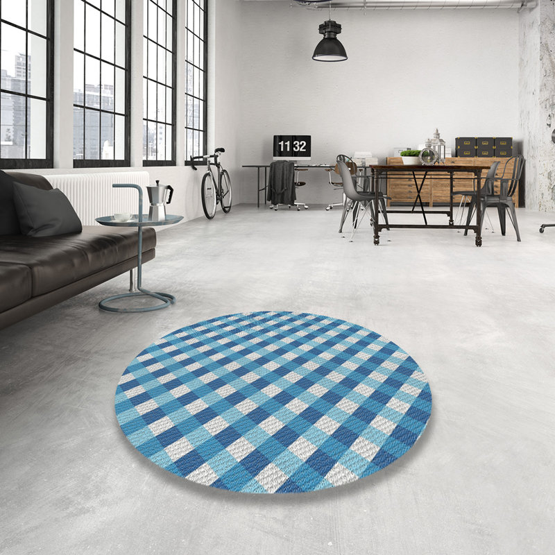 Tapis de zone bleue à motifs, Rond 5 pi