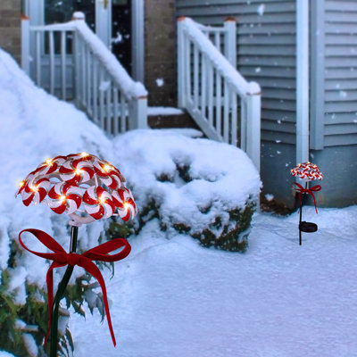 Outdoor Solar Candy Cane Lawn Stakes with LED Lights, 20"